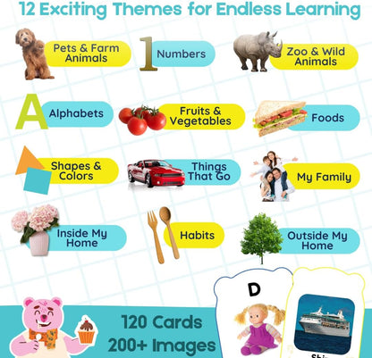 First 200 Thick Toddler Flash Cards, 1 2 3 4 Year Old,Easy to Carry, Letter, Number, Color, Animal, Baby Flash Cards Activities, Montessori Toys for Toddlers and Preschool, Toddler Learning Cards