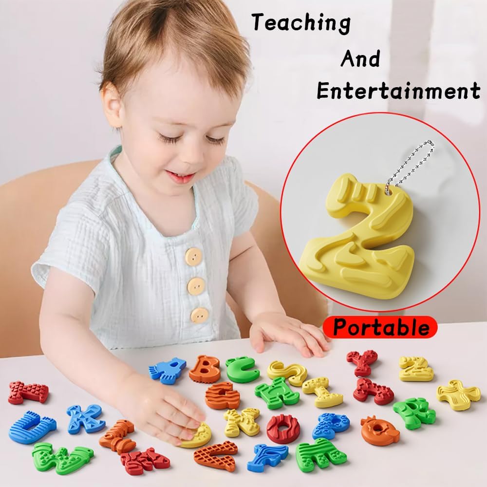 26PCS Alphabet Letter Fidget Toys, Textured Sensory Stress Relief Set for Autism ADHD Kids, Calming Anxiety Fidget Toys for Students, Classroom Prizes & Party Favors
