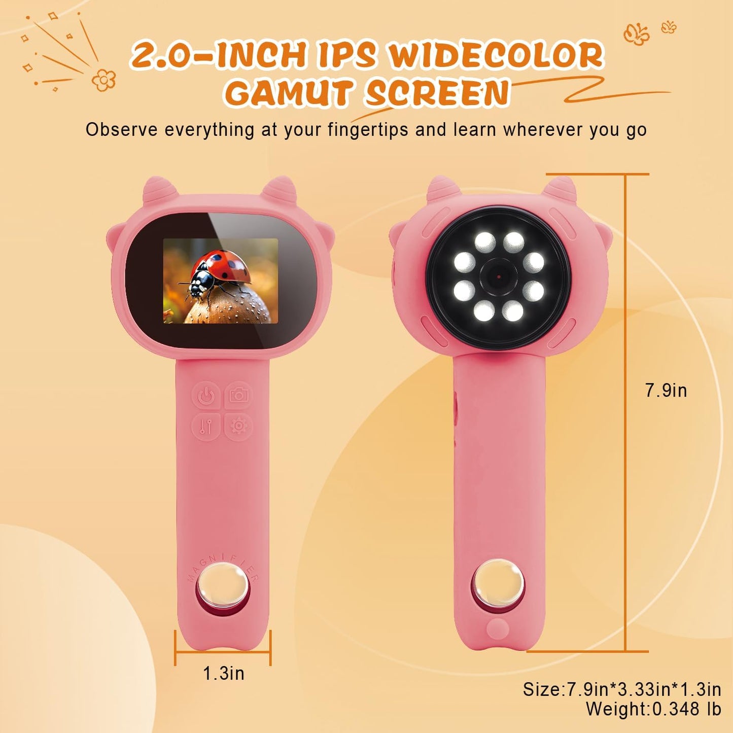 Microscope for Kids 500x Magnification,4X Zoom Mini Pocket Handheld Microscope with 2.0" Screen for Toddlers-STEM Educational Science Kit Toddler for Boys Girls Aged 3-12(Black)