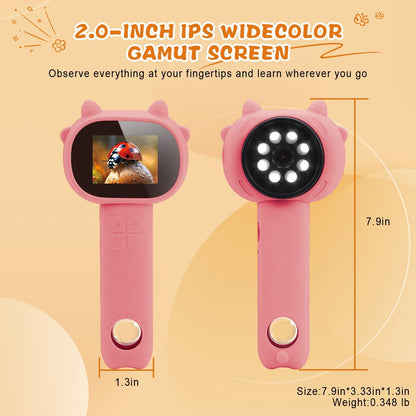 Microscope for Kids 500x Magnification,4X Zoom Mini Pocket Handheld Microscope with 2.0" Screen for Toddlers-STEM Educational Science Kit Toddler for Boys Girls Aged 3-12(Black)