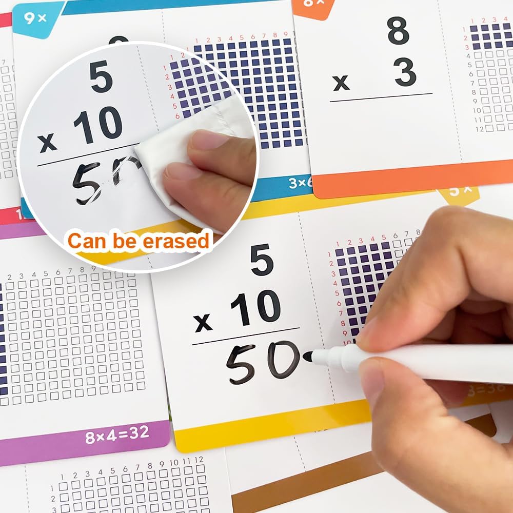 Multiplication Flash Cards, Times Table Flashcards, All Facts 0-12, Answer on Back for Self-Check, Classroom Home Learning Aids, Elementary School Teacher Teaching Aids, 85 Double-Side Cards
