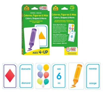 School Zone Preschool Spanish Bilingual 4-Pack Flash Cards: 224 Cards, Tarjetas de Índice Bilingües Español/Inglés, Alphabet, Sight Words,: Numbers 1-100, Colors & Shapes, Language Immersion, Ages 4+ (Spanish/English Edition)