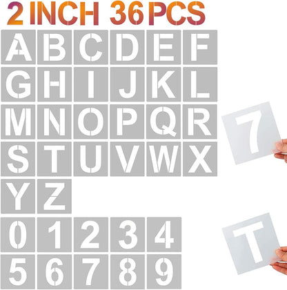 4 Inch Letter Stencils and Numbers, 36 Pcs Alphabet Art Craft Stencil, Reusable Plastic Templates for Wood, Wall, Fabric, Rock, Signage (4 Inch)
