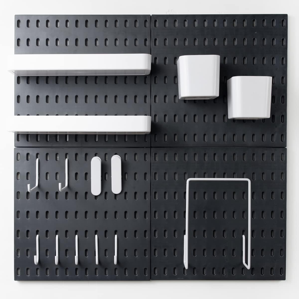 MULSAME Pegboard Combination Kit, Wall Mounted Storage Set with 8 Pegboards & 32 Accessories Hanging, White Peg Boards Organizer for Walls Display, Crafts Organization, Kitchen Organizer, 22" x 44"