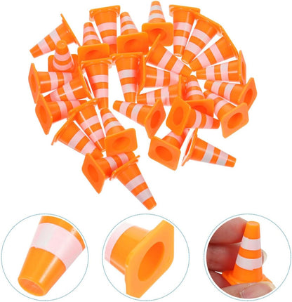 NUOBESTY 30Pcs Mini Traffic Cones, 0.98 Small Orange Construction Cones Miniature Sports Training Roadblock Toy Safety Road Street Signs Scene Models for Kids Early Cognitive Learning, Sand Table