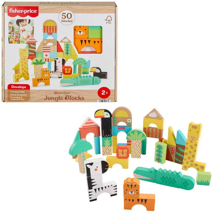Fisher-Price Wood Toddler Toy Castle Block Set, 28 Wooden Pieces for Stacking Developmental Play Preschool Kids Ages 2+ Years