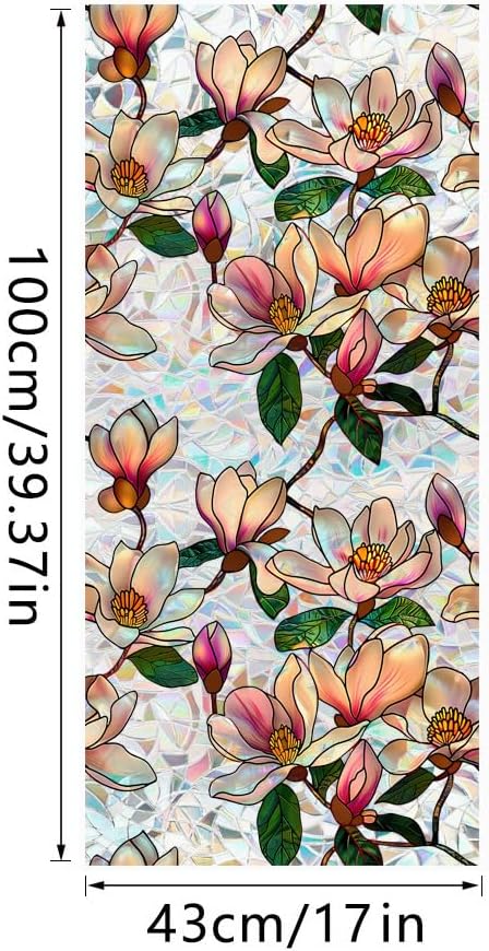 Flower Stained Glass Window Film Decorative Static Cling Stickers Sun Blocking Privacy Decals for Home Car White Lily