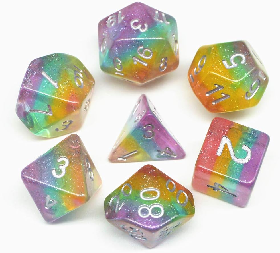 Polyhedral DND Dice Set RPG Rainbow Dice for Dungeons and Dragons(D&D) Role Playing Game,MTG,Pathfinder,Table Game,Math Games Dice Set with Dice Pouch