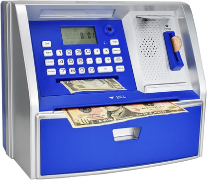 ATM Savings Bank with Debit Card, Electronic Piggy Bank for Real Money, Coin Recognition, Targets Setting, Password Login, Voice Prompt, Great Gift for Boys Girls (Golden/Black)
