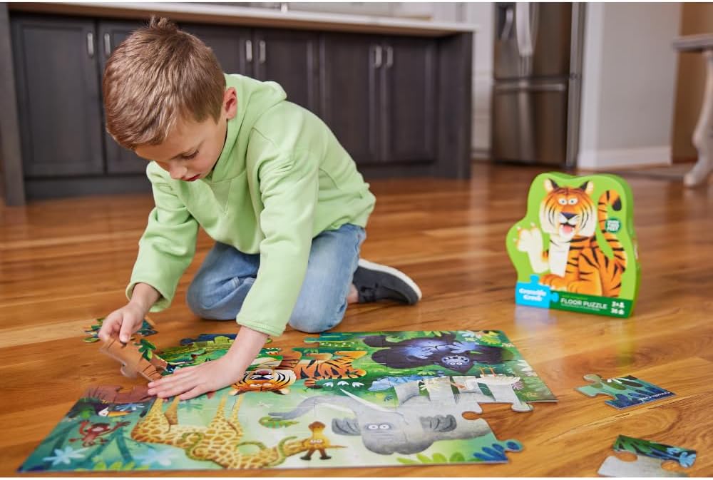 Crocodile Creek 36-Piece Jigsaw Floor Puzzle - Shark Reef - for Kids Ages 3-5 - Heavy-Duty Shaped Box for Storage - 24" W x 18" H Finished