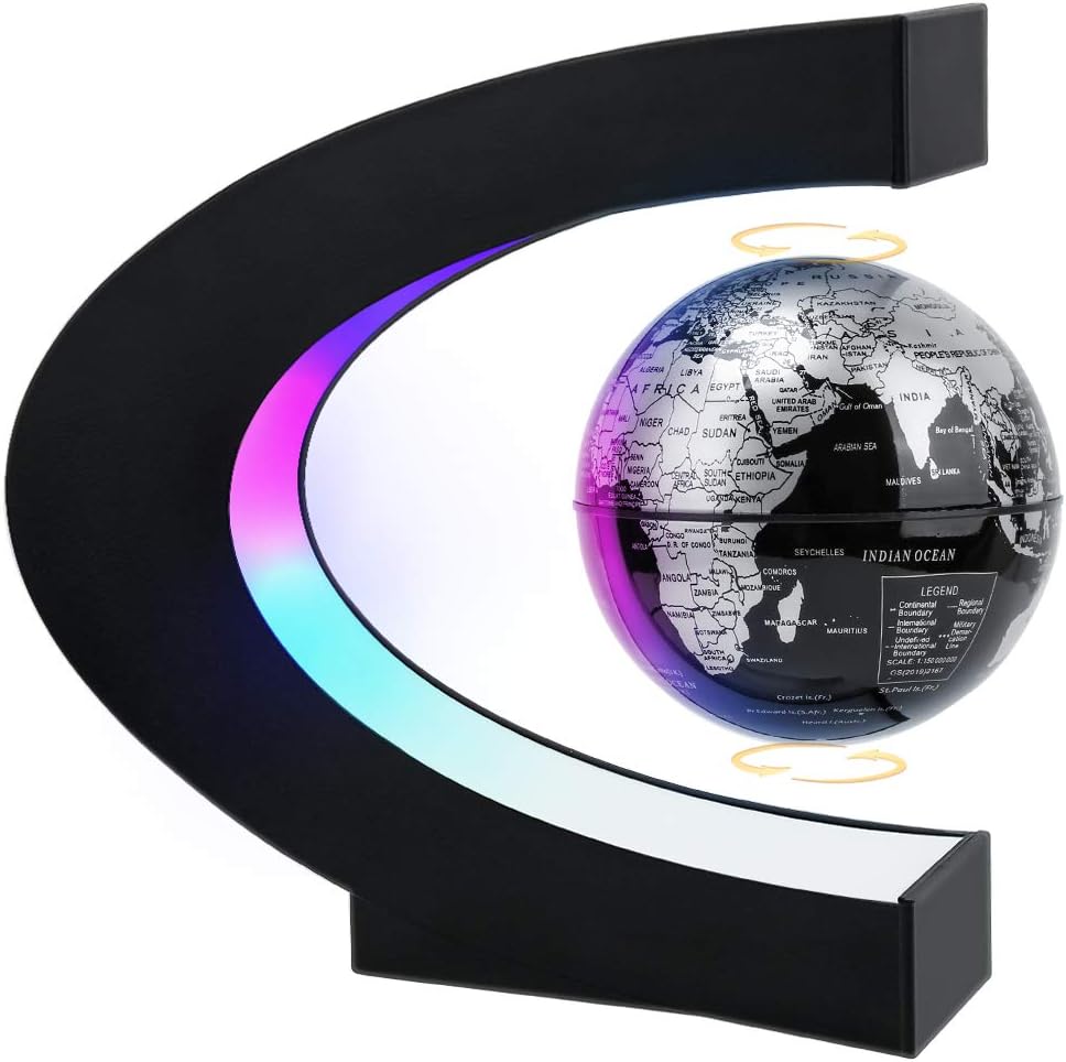 MOKOQI Magnetic Levitating Globe with LED Light, Cool Tech Gift for Men Father Boys and Girls, Birthday Gifts for Kids, Floating Globes World Desk Gadget Decor in Office Home Display (Silver)