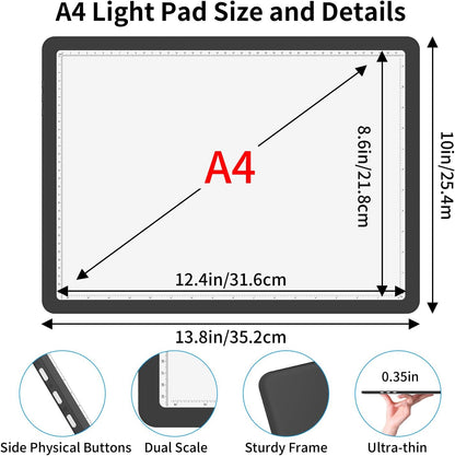Rechargeable A3 Light Board for Diamond Painting, 5600 Lux Tracing Light Box with Side Physical Buttons, 3 Colors and 6 Levels of Brightness, LED Light Pad for Diamond Art, Drawing, Weeding Vinyl