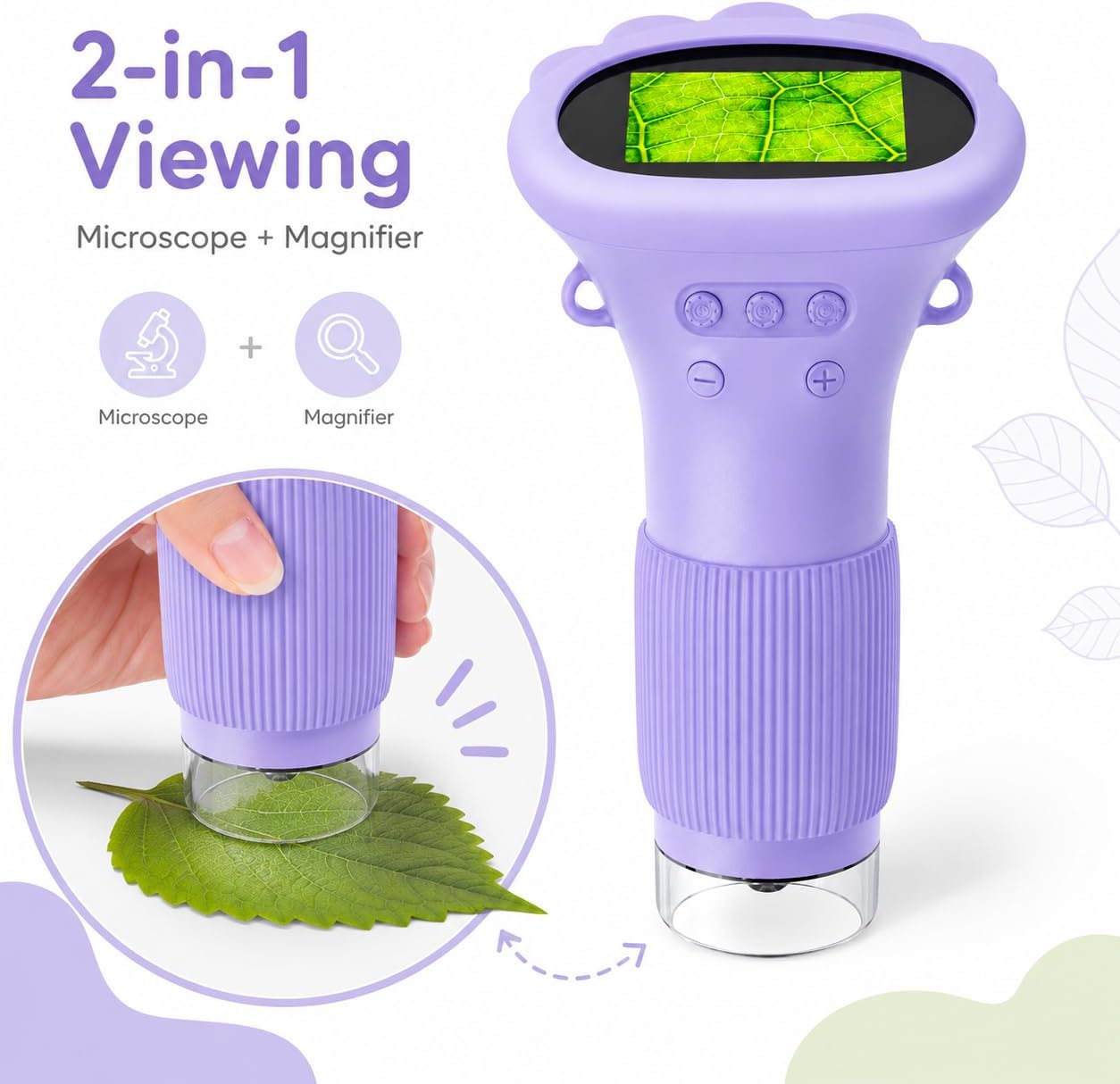 Kids Microscope Digital Camera, 1000X Handheld Camera Microscope for Kids with 2'' Screen, Educational Magnifying Glass Toy Christmas Birthday Gifts for Age 3 4 5 6 7 8 9 10 11 12 Girls Boys - Purple