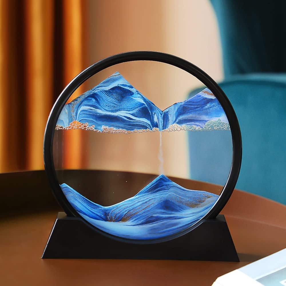 Arthink Moving Sand Art Picture in Motion Round Glass 3D Deep Sea Landscape, Dynamic Sand Art Sandscapes, Sensory Relaxing Desktop