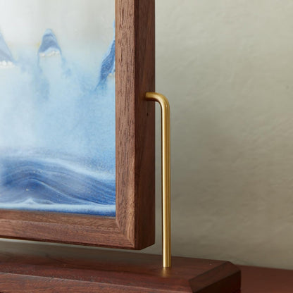 Solid Wood Oasis Mini Art Liquid Motion 360-Degree Rotation, Made of Black Walnut and H62 Brass, 3D Highly Transparent Office Decor (Desert)