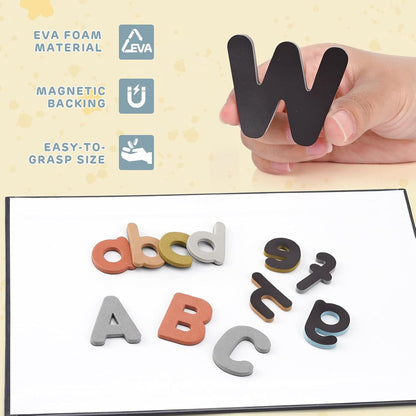 Joyreal Magnetic Alphabet Letters with Magnet Board, Neutral Magnetic Letters for Fridge & Classroom, Foam ABC Magnets for Toddlers Learning, Preschool Educational Toys Gift