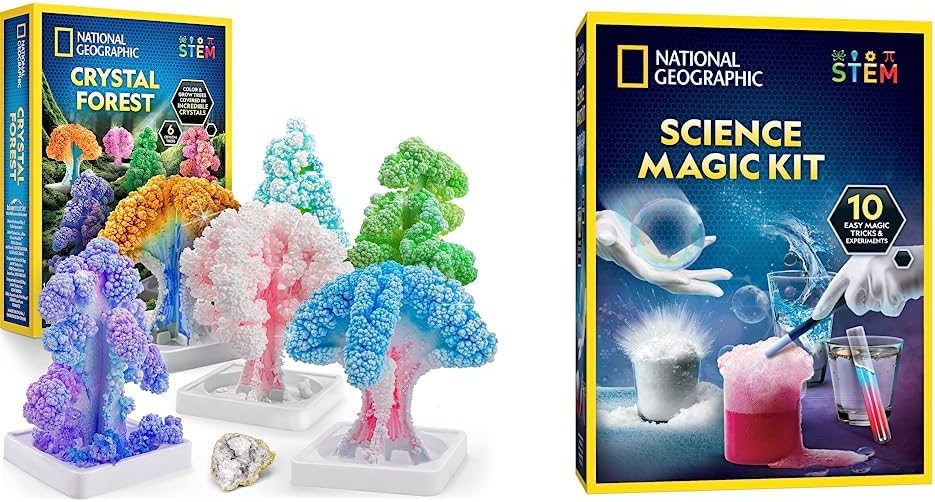 NATIONAL GEOGRAPHIC Craft Kits for Kids - Crystal Growing Kit, Grow 6 Crystal Trees in Just 6 Hours, Educational & Magic Chemistry Set – Science Kit for Kids with 10 Amazing Magic Tricks, STEM