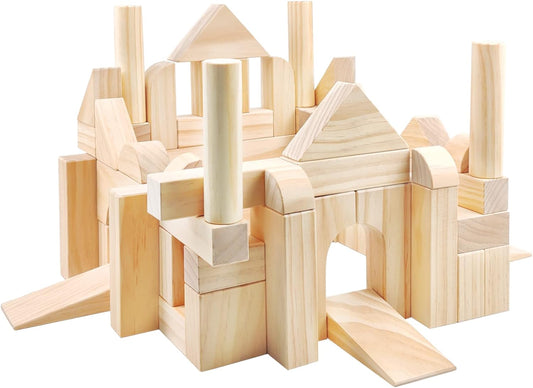 Onshine Large Wooden Blocks for Toddlers 1-3, 64 Pieces Big Wood Building Blocks Set with Wooden Storage Box, Large Toddler Blocks Building and Stacking Toys Construction Set