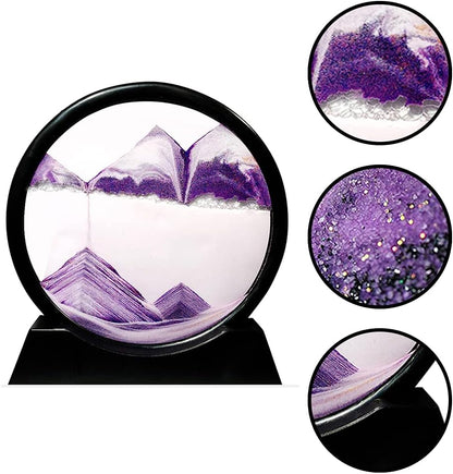 Muyan Moving Sand Art Picture Sandscapes in Motion Round Glass 3D Deep Sea Sand Art for Adult Kid Large Desktop Art Toys (Purple, 7 Inch)