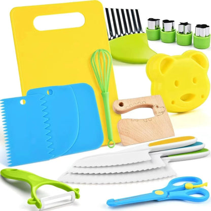 17 Pcs Kids Cooking Sets Real, Montessori Toddler Kitchen Tools, Kids Safe Knives for Ages 2-8