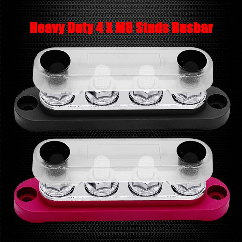 2 x #10 (M5) Studs Power Distribution Block with 5 x #8 (M4) Screws, Ampper 4.2" Bus Bar 12V Power Distribution Terminal Block Battery Busbar for Car Audio Solar (Red & Black)