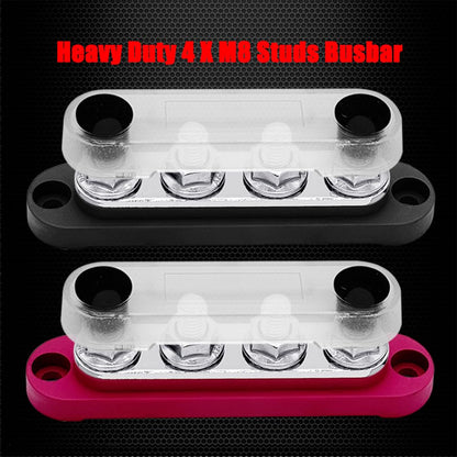 2 x #10 (M5) Studs Power Distribution Block with 5 x #8 (M4) Screws, Ampper 4.2" Bus Bar 12V Power Distribution Terminal Block Battery Busbar for Car Audio Solar (Red & Black)