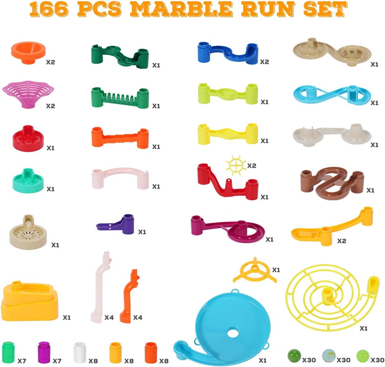 MaxTronic Marble Run Toy, 110pcs Marble Maze Kit STEM Educational Learning Toy for Kids, Mable Race Construction Railway Building Blocks with 60 Marbles Birthday Gift for Boys Girls 3-12 Years Old