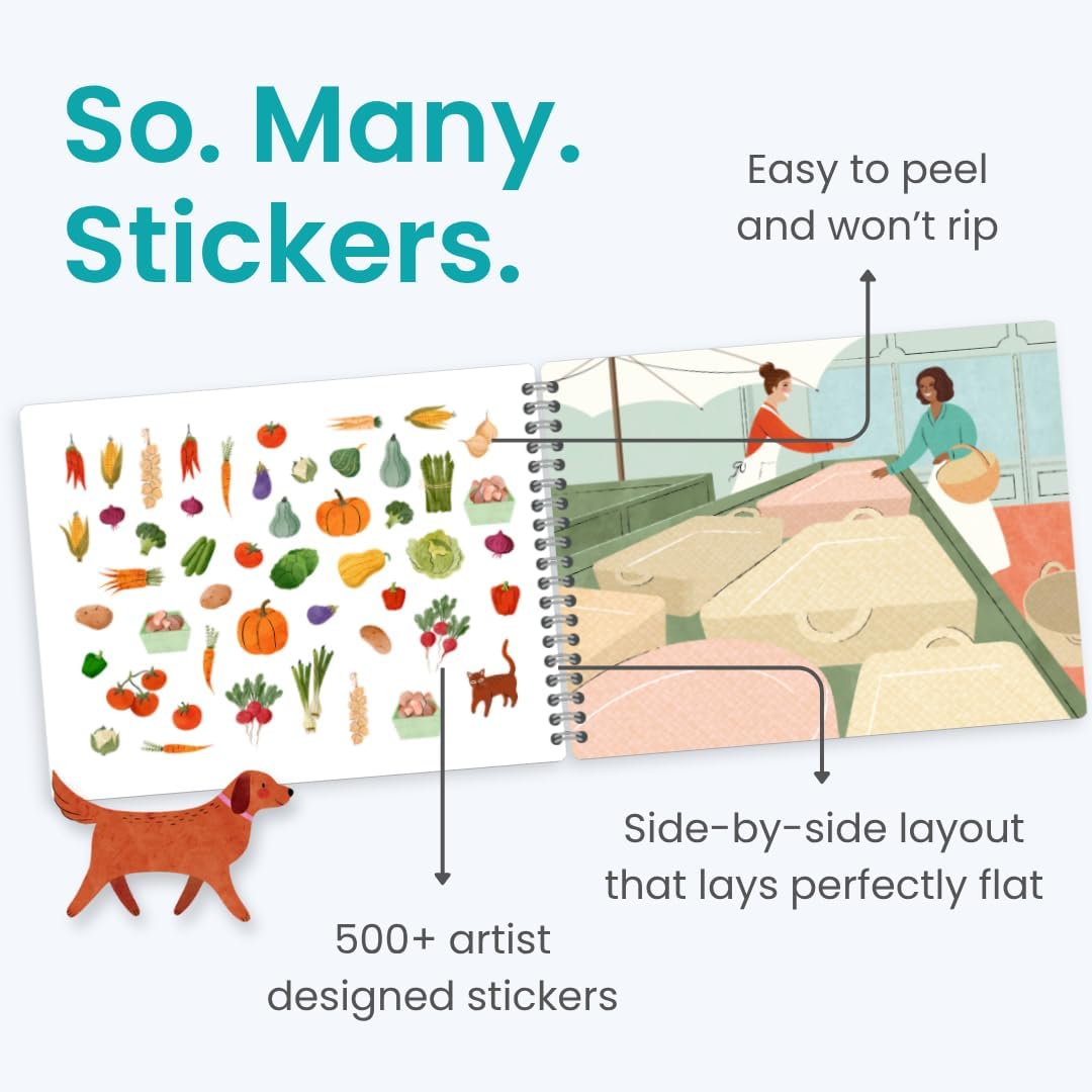 Animals Habitat 500+ Kids Sticker Book by Cupkin Toddler Airplane Travel Activity Coloring and Sticker Book, Road Trip Essentials, 12 Coloring Pages + 12 Scenes for Ages 2–8 Years - Colors A