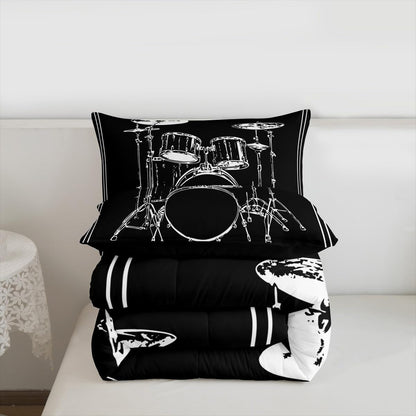 Erosebridal Drum Kit 3D Print Kids Comforter Sets Rock Music Themed Full Bedding Set for Boys Girls Musical Pattern Comforter Set,Colorful Retro Style Quilt Duvet 3 Pcs