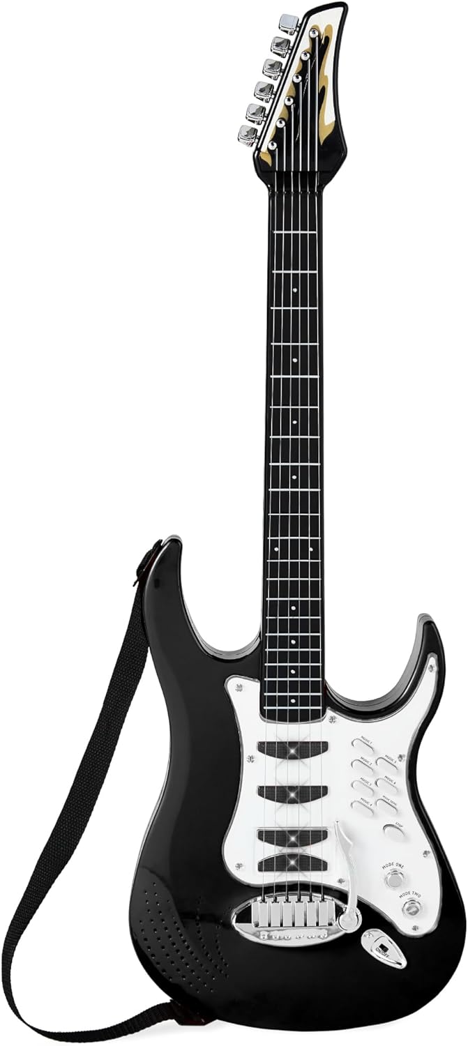Best Choice Products Kids Electric Guitar Set with Microphone & Amp, Interactive Musical Toy for Boys & Girls, Lights & Sounds, Demo Songs, AUX Input, DIY Stickers - Blue