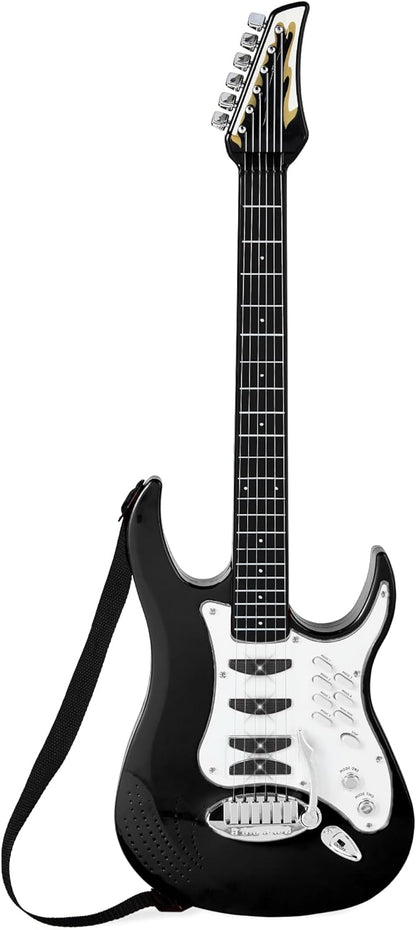 Best Choice Products Kids Electric Guitar Set with Microphone & Amp, Interactive Musical Toy for Boys & Girls, Lights & Sounds, Demo Songs, AUX Input, DIY Stickers - Blue