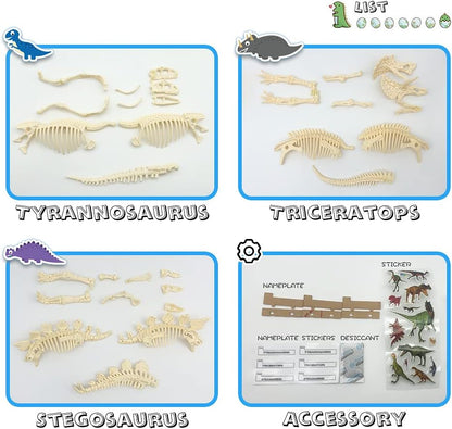 YODAR 3 Pcs Dinosaur Fossil Skeleton DIY Toys 8.7 Inch Educational Puzzles Model Set for Kids Over 8 Years Old