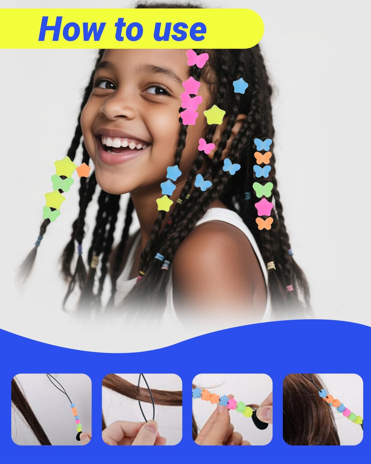 50Pcs Soft Small Silicone Beads for Hair,Hair Beads for Kids Girls Braids with 5mm Hole Glow in The Dark 5 Color(50)