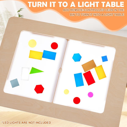Sensory Play Activity Table for Kids, Foldable Table for Easy Storage with 2 Collapsible Storage Bins and Acrylic Painting Board, Wooden Made