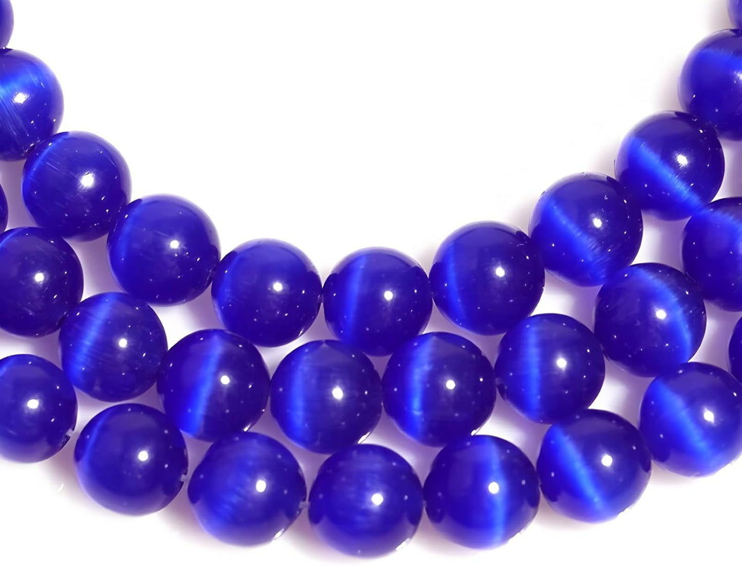 HAAMIIQII 8mm Light Blue Cat Eye Glass Round Crystal Stone Loose Gemstone Beads for Jewelry Making Bracelets Necklaces Earrings Crafts (45-50pcs)