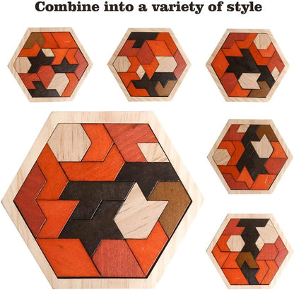 Skrtuan 5 Pack Wooden Puzzles Set - STEM Montessori Educational Board Games and Logic Traning Brain Teaser Geometric Shapes Tangram Puzzle Games for Kids Ages 3+