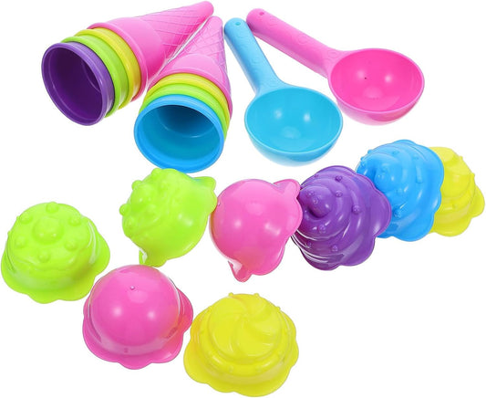ERINGOGO 2 Sets Ice Cream Cone Sand Molds with Plastic Scoop for Food-grade Beach and Sandbox Multifunctional Indoor Outdoor Playset for Creative Fun
