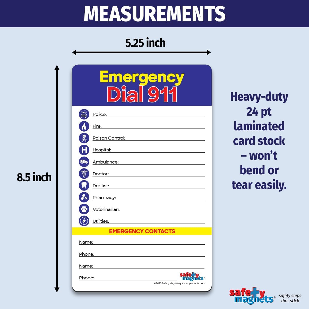 Safety Magnets by ZOCO – Emergency Numbers List with Marker – Write-On Refrigerator Magnet for Important Phone Numbers & Contacts – 5.25 x 8.5 inch