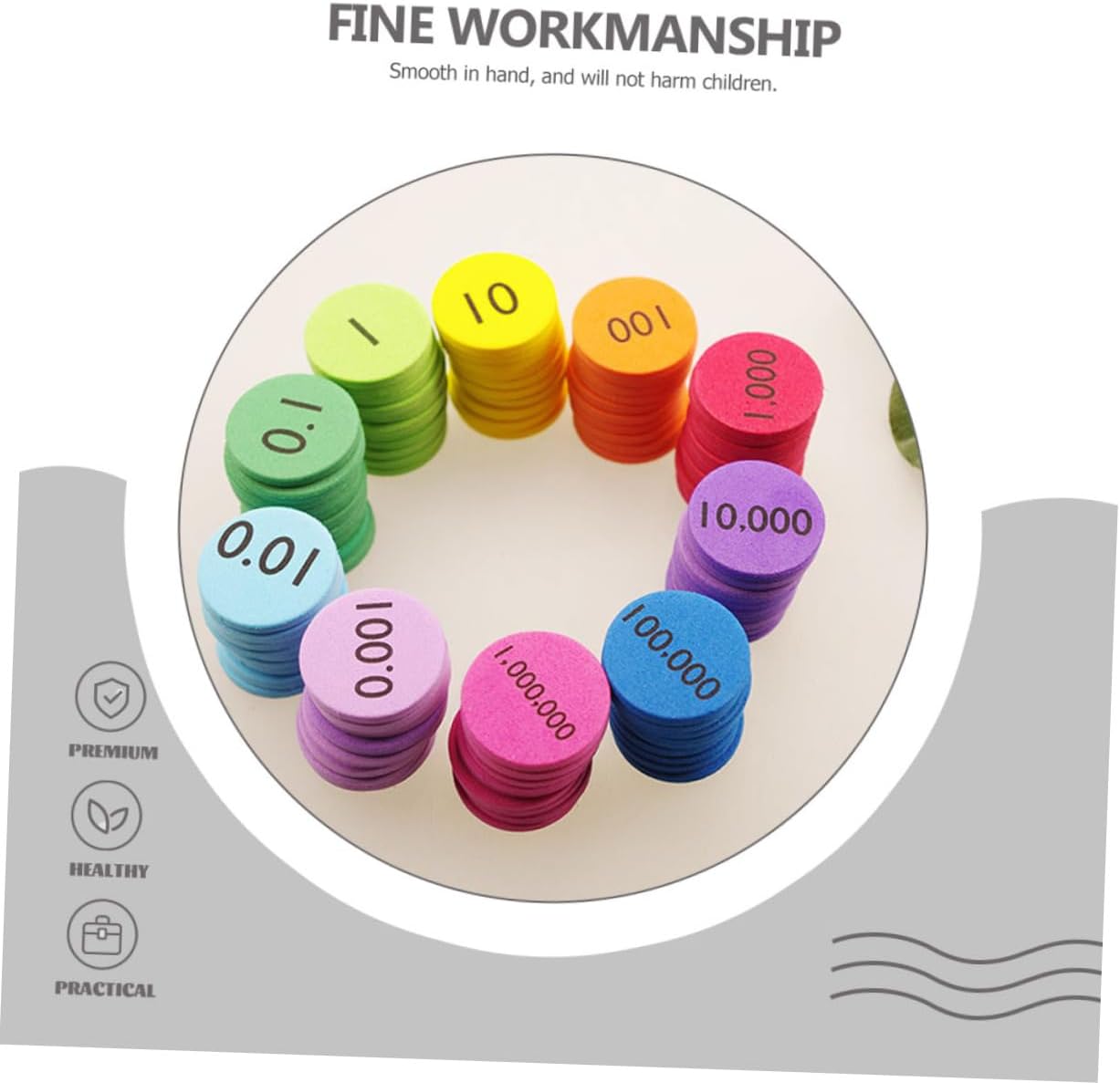 NUOBESTY 300Pcs Eva Value Disks for Math Learning Non Slip Place Value Disks for Counting Arithmetic Practice Wear Resistant Educational Manipulatives