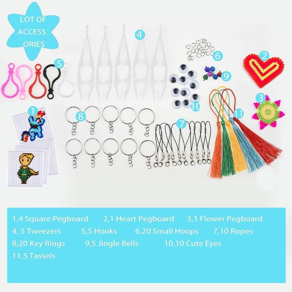 25,000 pcs Fuse Beads Kit 26 Colors 5MM, Including 127 Patterns, 4 Big Square, 1 Heart Pegboards, 1 Flower Ironing Paper, Tweezers, Beads Compatible by INSCRAFT