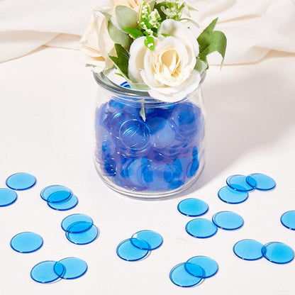 200Pcs Small Plastic Counting Chips Math Markers Blue Flat Round 18.5mm Plastic Large Group Transparent Mosaic Tile Disc Counter Item Chip for School Classroom Math Counters Family Activities