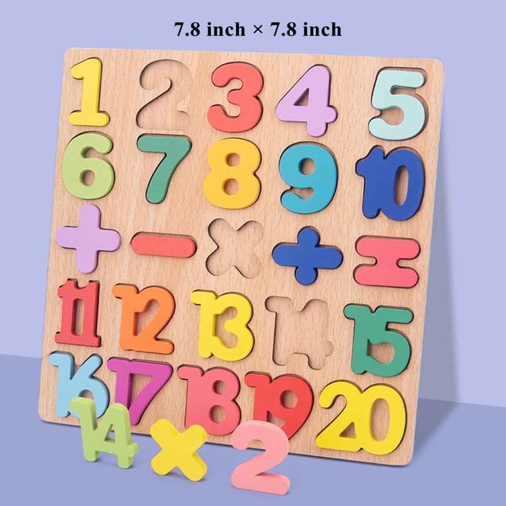 Wooden Puzzles for Toddlers, Alphabet Puzzle and Number Puzzle, Preschool Educational Learning Toys with Chunky Wood ABC Puzzle Board, for Girls Boys Kindergarten