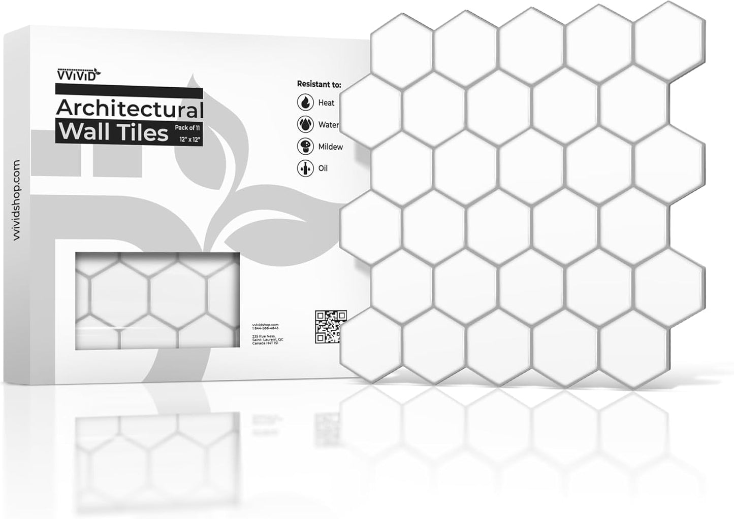 VViViD 11 Sheets Peel and Stick Grey Gloss Faux Ceramic Brick Wall Tiles, Self Adhesive Backsplash 12”x12”, 2mm Thick Kitchen, Bathroom (11 sq. ft.)