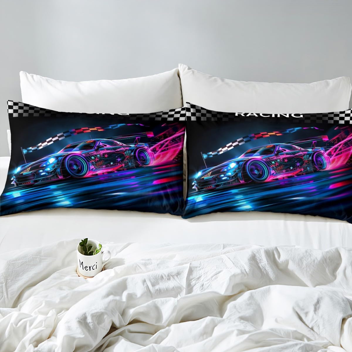Drum Kit Duvet Cover,Kids Musical Instruments Bedding Set,Rock Music Comforter Cover for Boys Girls Room Decor,Neon Lighting Lightweight Bedspread Cover Twin Size with 1 Pillow Case(No Comforter)