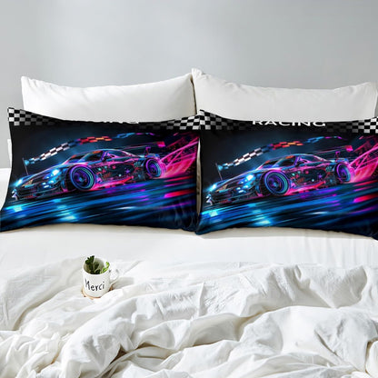 Drum Kit Duvet Cover,Kids Musical Instruments Bedding Set,Rock Music Comforter Cover for Boys Girls Room Decor,Neon Lighting Lightweight Bedspread Cover Twin Size with 1 Pillow Case(No Comforter)