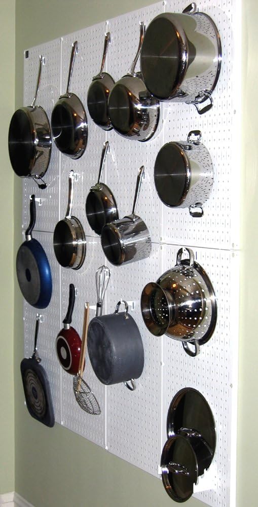 Wall Control Kitchen Pegboard Organizer Pots and Pans Storage Rack Organization Kit with Green Pegboard and White Accessories