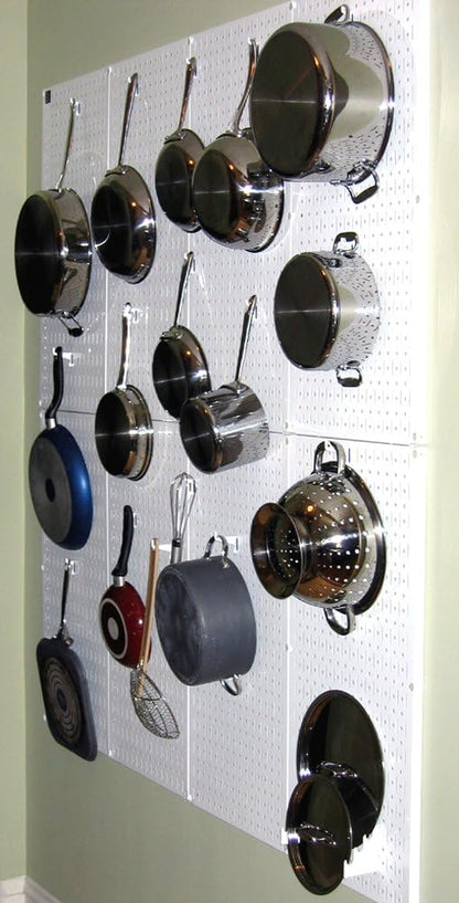 Wall Control Kitchen Pegboard Organizer Pots and Pans Storage Rack Organization Kit with Green Pegboard and White Accessories