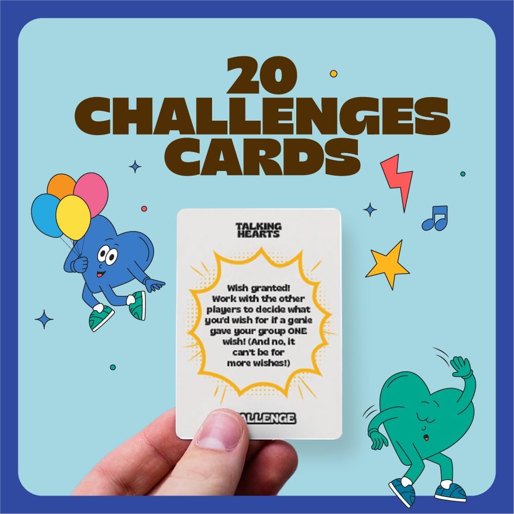 Talking Hearts Conversation Cards for Family, 200 Fun Questions and 20 Challenges for Dinnertime, Road Trips, and Game Night