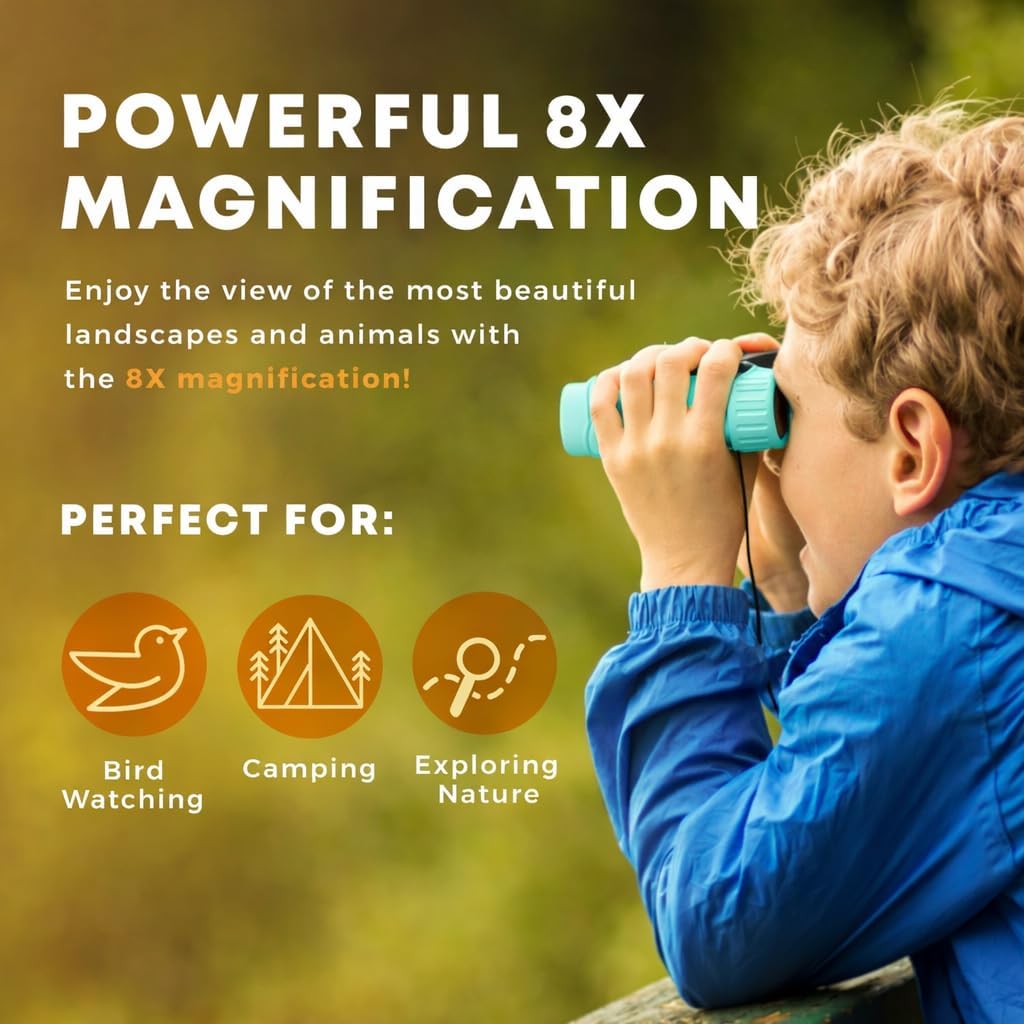 Binoculars for Kids – Perfect Toy for Little Boys and Girls – Extensive Set Incl. Magnifying Glass & Compass – Powerful Magnification 8X21 – 3 to 12 Year Old Kids for Toddler