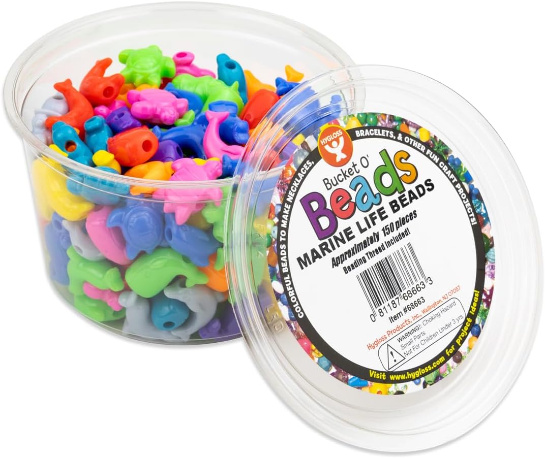 Hygloss Animal Shaped Beads 50 Pcs Plastic Zoo Safari Animal Pony Bead Charms - Colorful Craft Beads - for Kids DIY Craft Jewelry Making Necklace Bracelet Supplies, Resealable Container